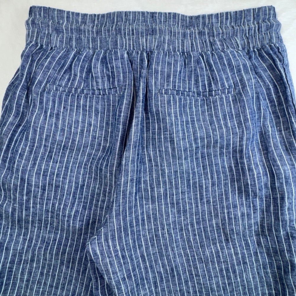 Quince Linen Wide Leg Pants Women Large Blue White Striped Drawstring Coastal - Picture 5 of 6